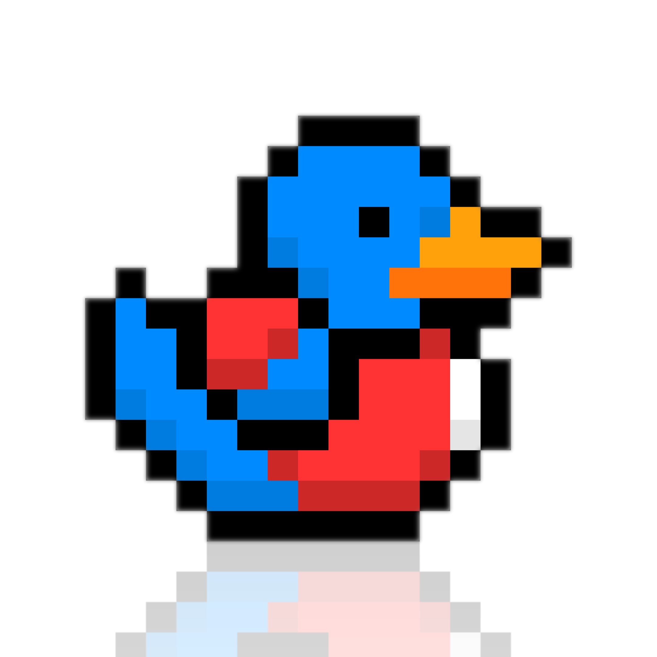 Blue pixel duck wearing a red shirt